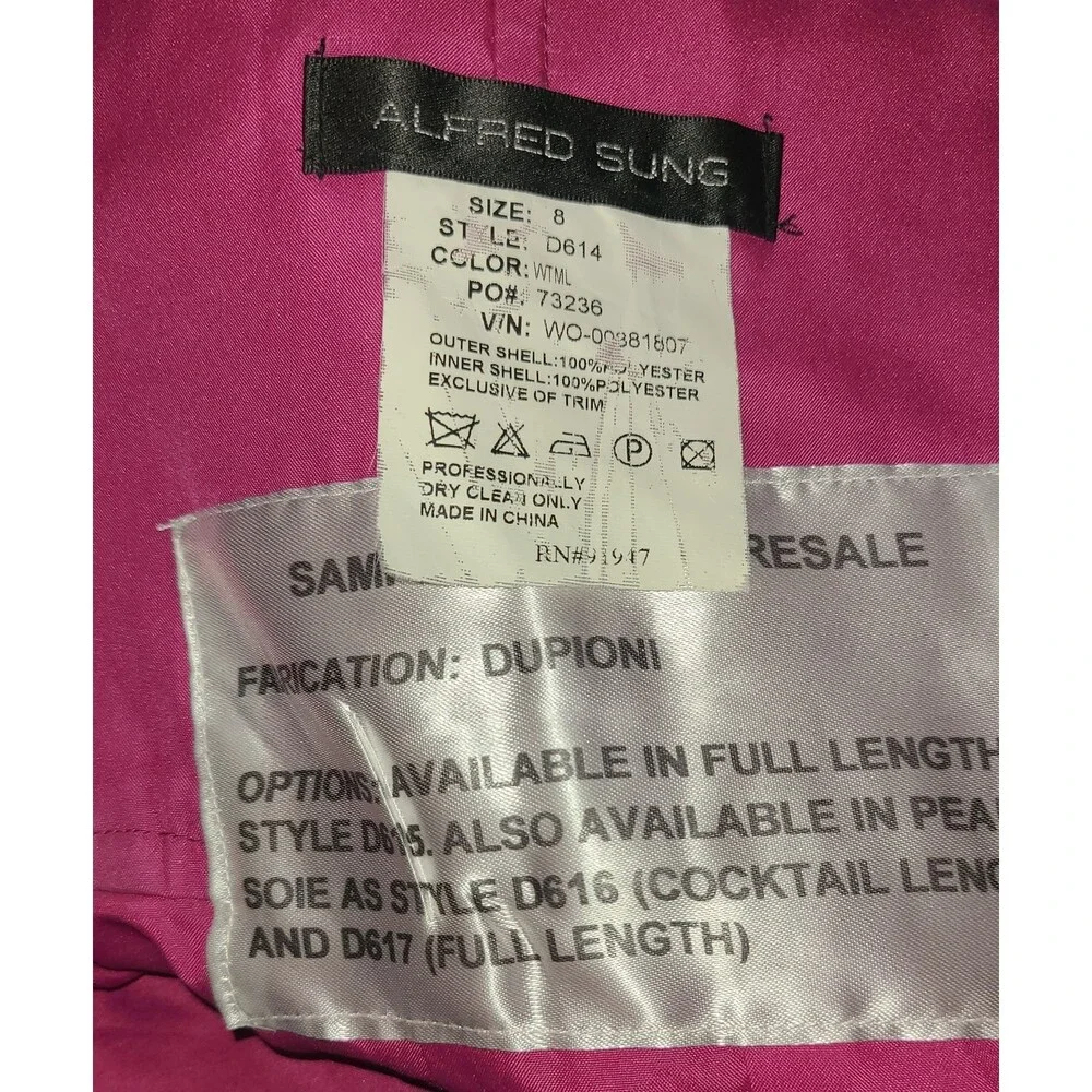 Alfred Sung NWT Watermelon Pink Dupioni Silk Strapless Dress Size 8 - Picture 7 of 8